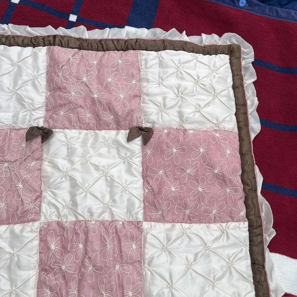Cocalo baby comforter blanket floral bows reversible pink brown cream frilly
